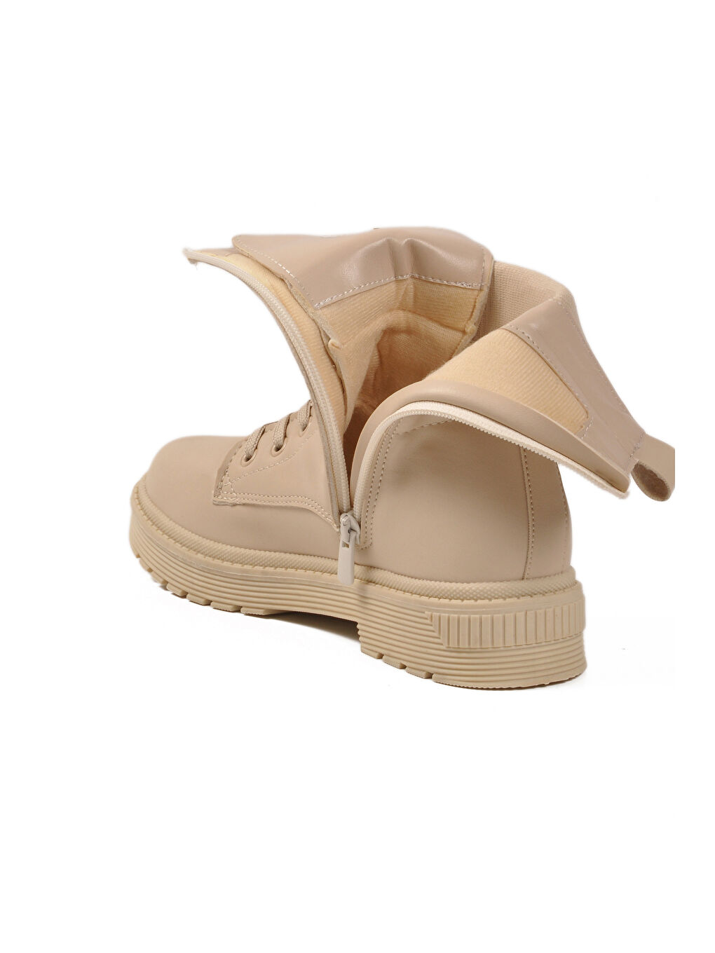 Bej İçi Polarlı Fermuarlı Uzun Kaymaz Taban Kadın Bot 23002 Z-3