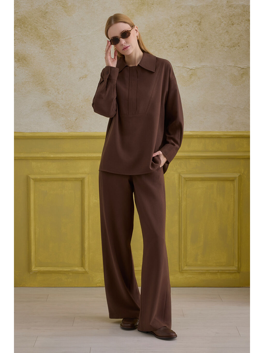 Kahverengi Fermuar Detaylı Gömlek Kahve