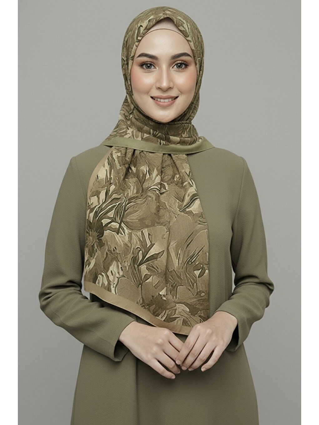 Elegance Flora Serisi Bambu Crash Şal Yağ Yeşili - 28003-YAG-YESILI-1