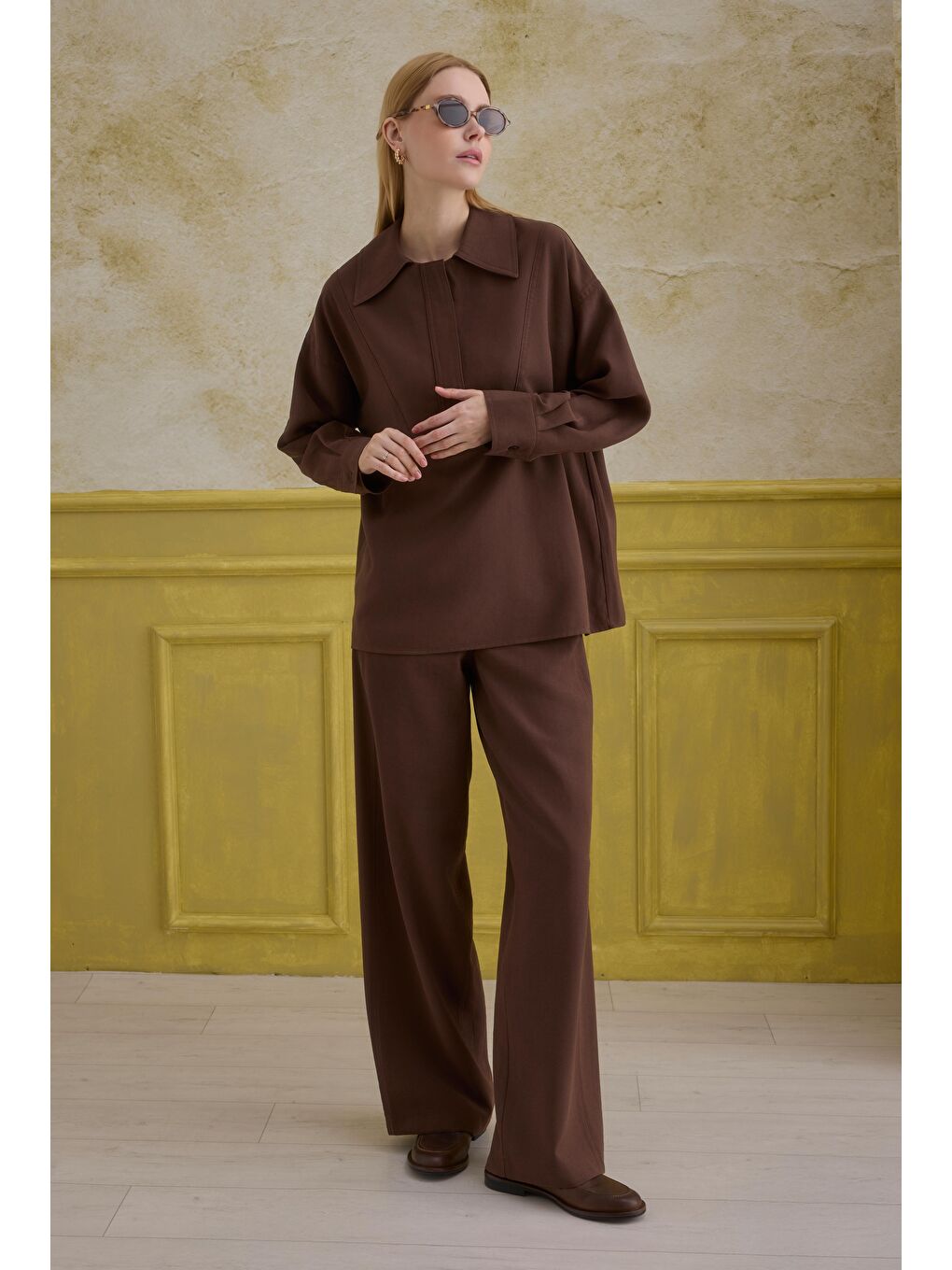 Kahverengi Fermuar Detaylı Gömlek Kahve-2