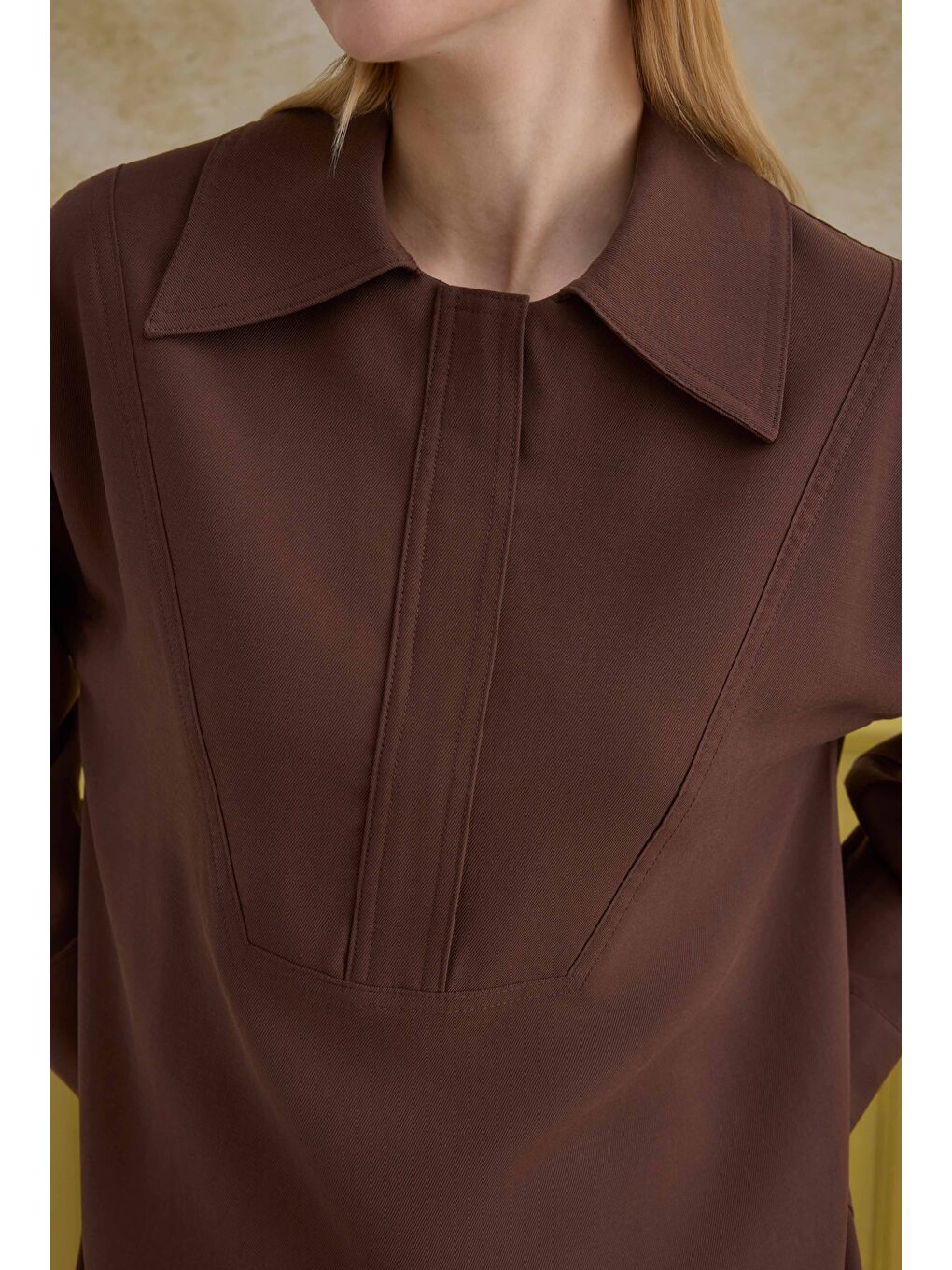Kahverengi Fermuar Detaylı Gömlek Kahve-4