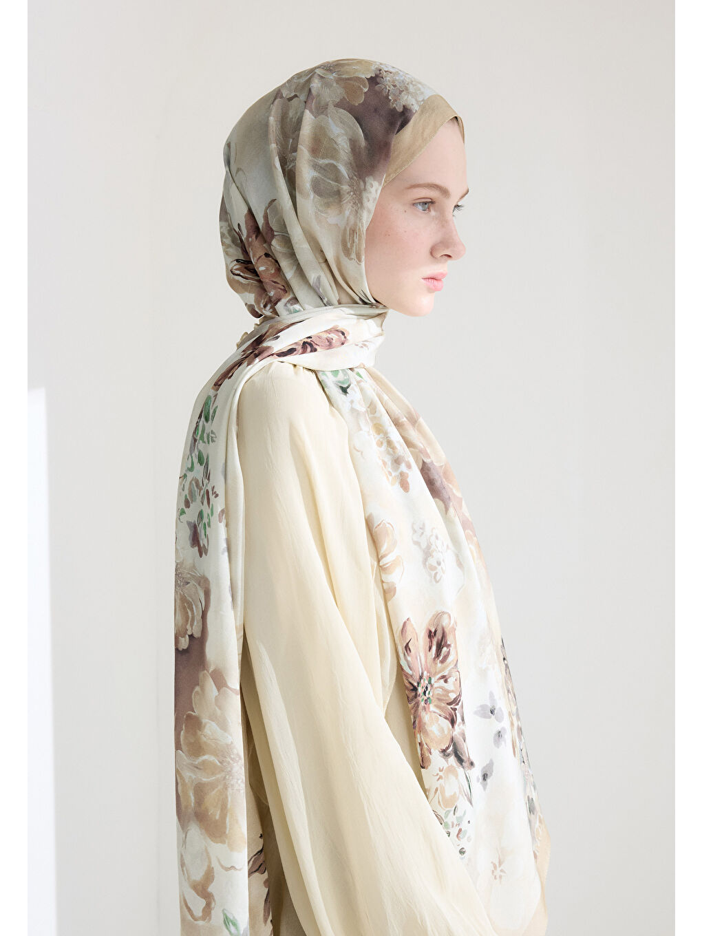 Peony Harmony Floş Viskon Şal Bej-2