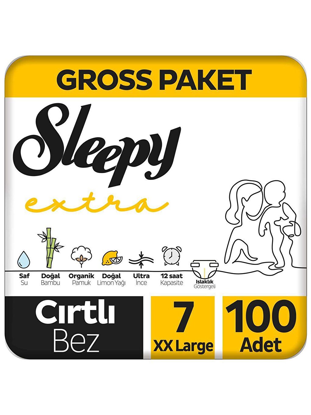 Sleepy Beyaz Extra Günlük Aktivite Gross Paket Bebek Bezi 7 Numara Xxlarge 100 Adet