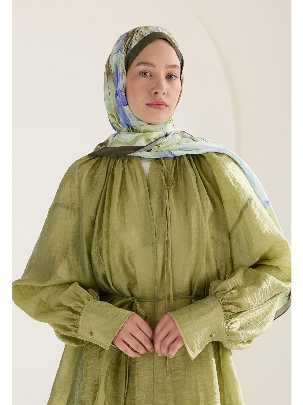 Soft Flora Floş Viskon Şal Haki