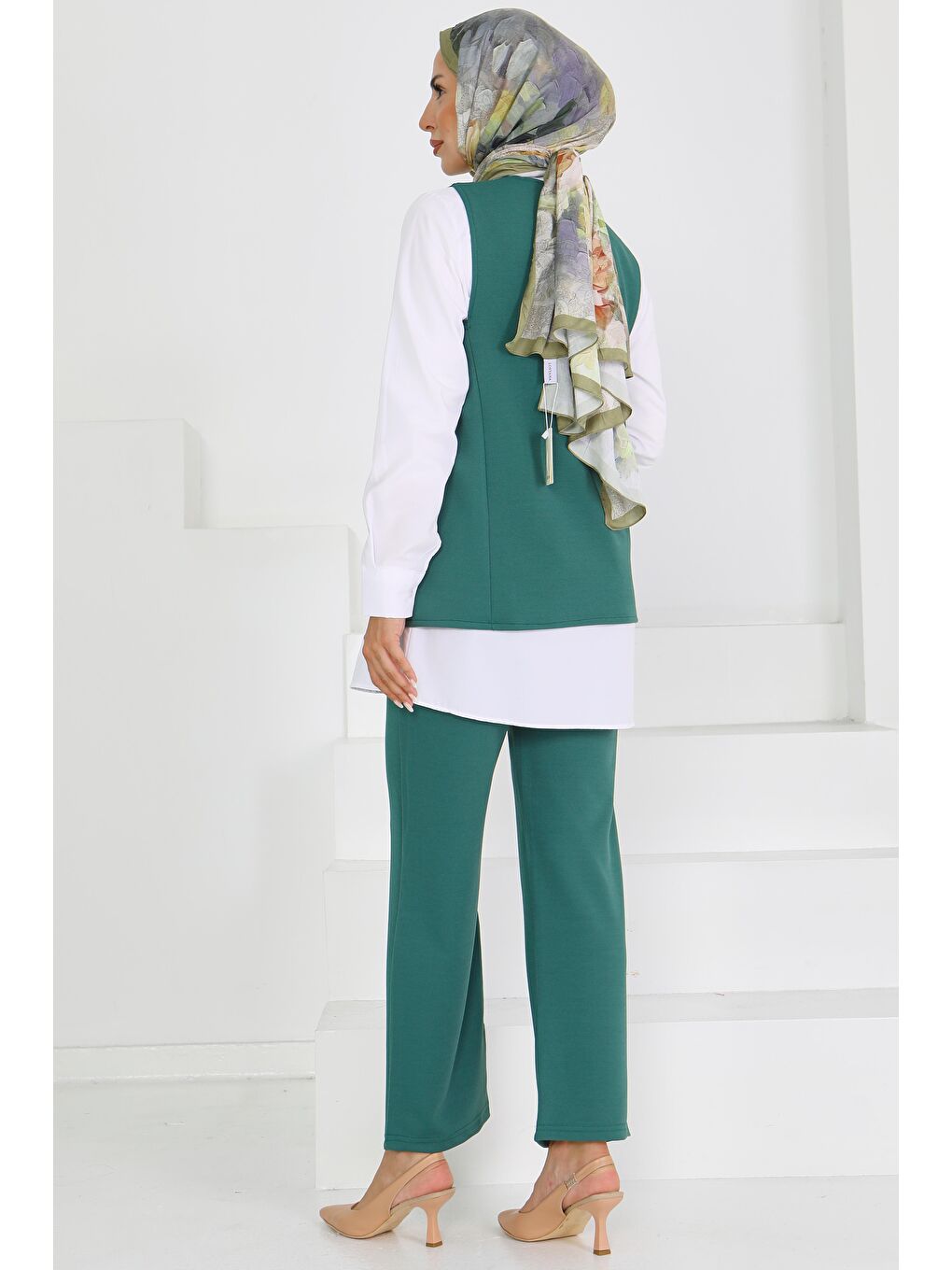 Yeşil Düğmeli Süveter Pantolon Mira Takım Zumrut - 27613-4