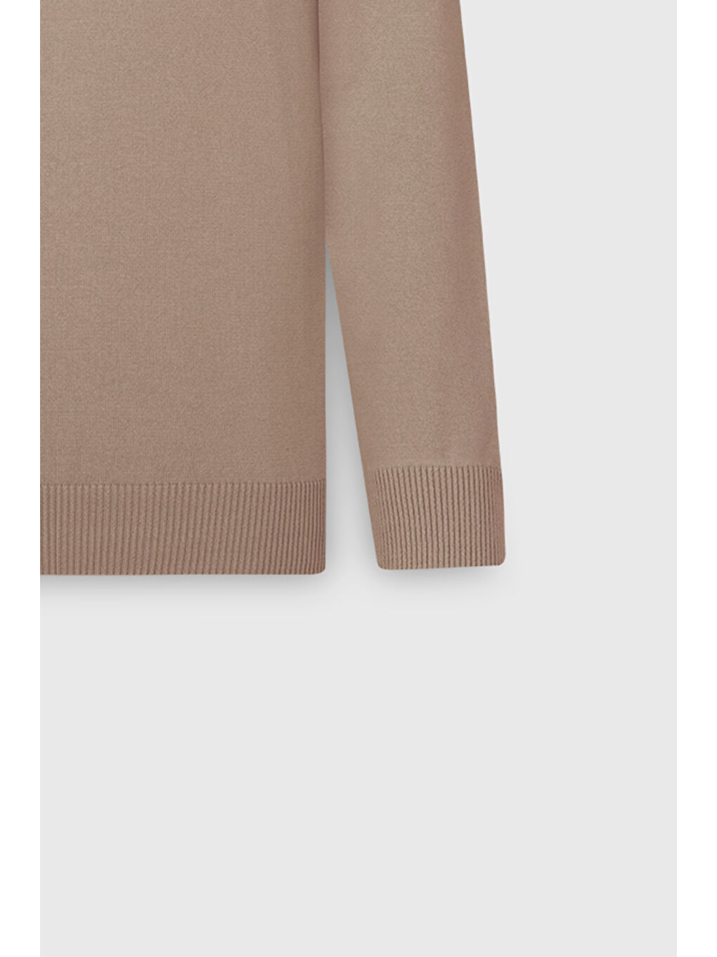 Erkek Bej Pamuklu Standart Fit Normal Kesim Bisiklet Yaka Triko Kazak-7