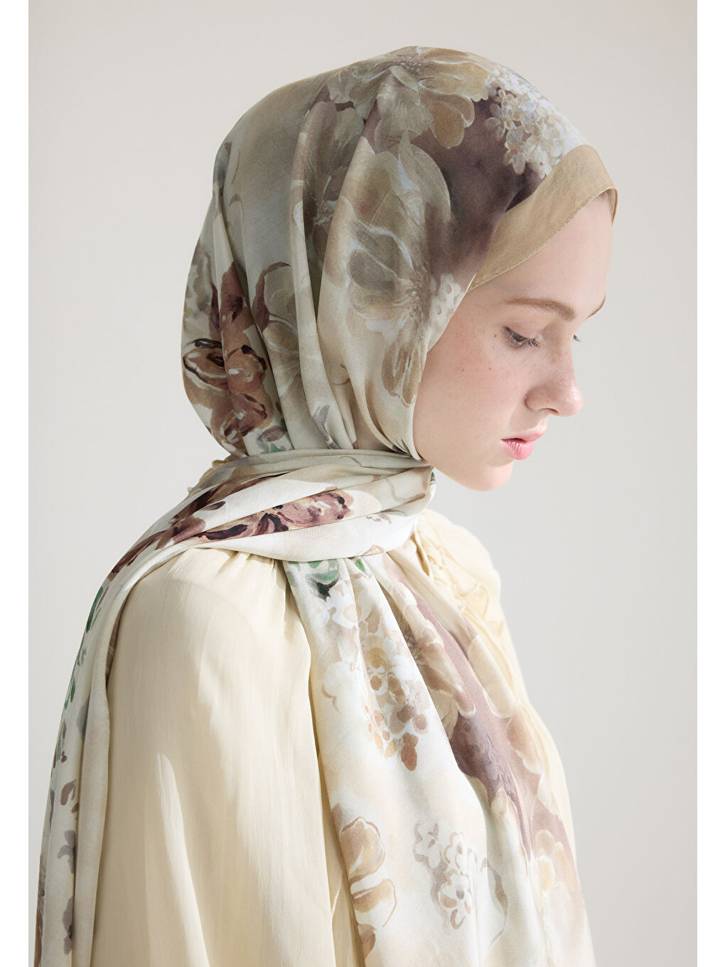 Peony Harmony Floş Viskon Şal Bej-3