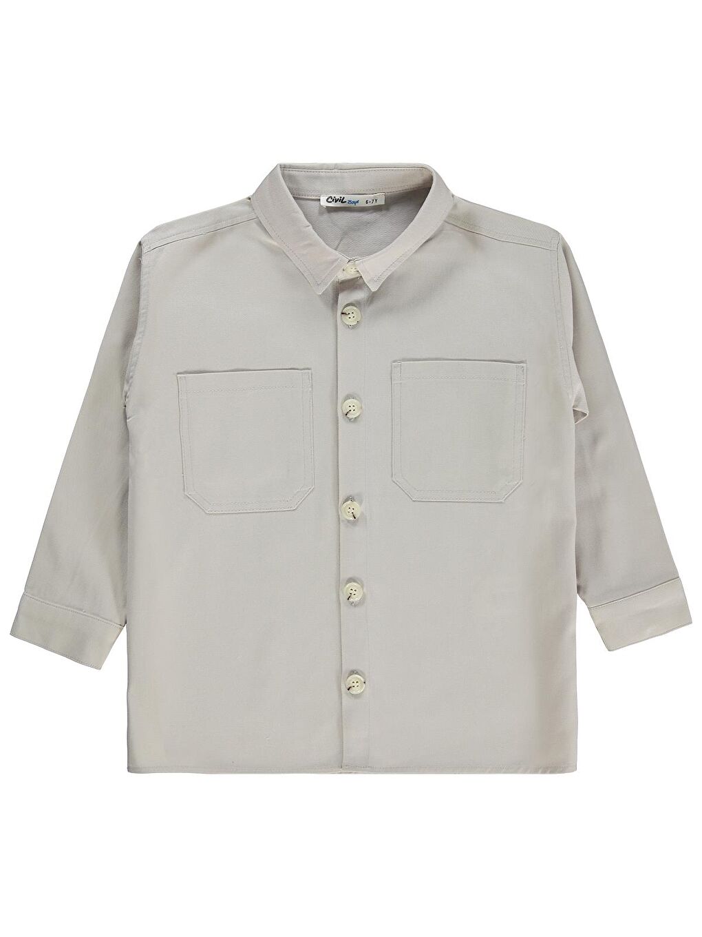Bej Boys Çift Cepli Tişörtlü 10-13 Yaş Gömlek - Koyu Taş Rengi-2