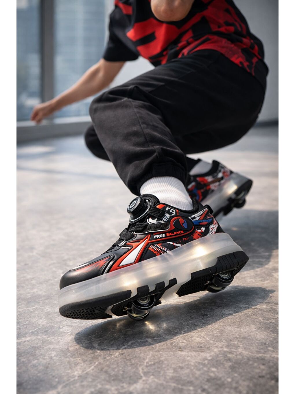 Siyah PATO Çocuk Işıklı Patenli Tekerlekli Sneaker Spor Ayakkabı-5