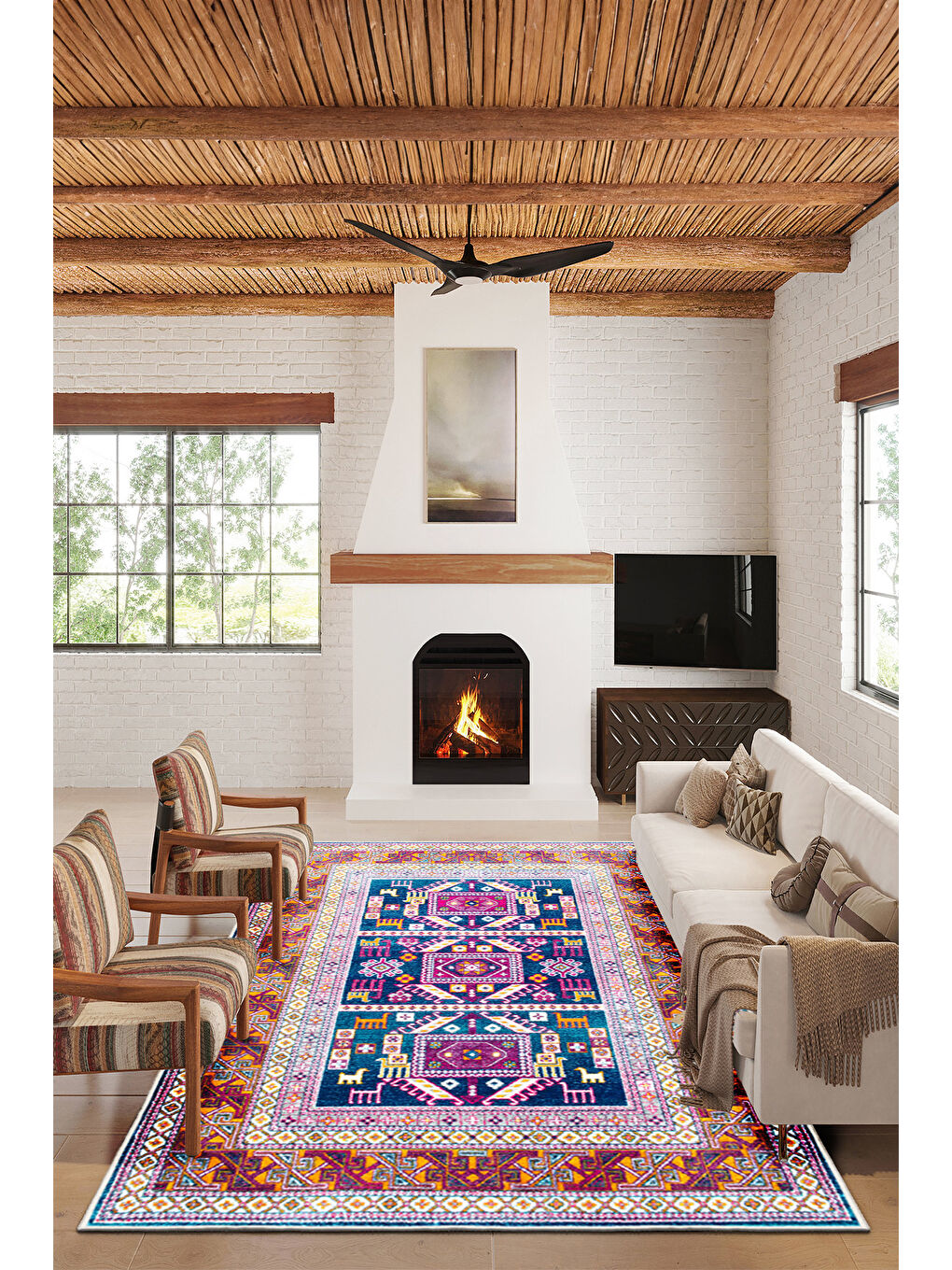 Mor Dekoratif Özel Tasarım Yıkanabilir İnce Kaymaz Tabanlı Modern Halı KECE FR23-2