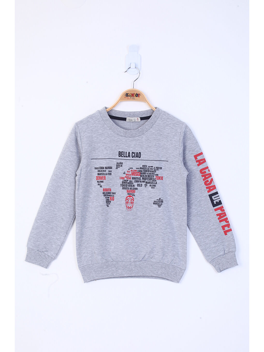 Gri Erkek Çocuk Bella Ciao Baskılı Sweatshirt-1