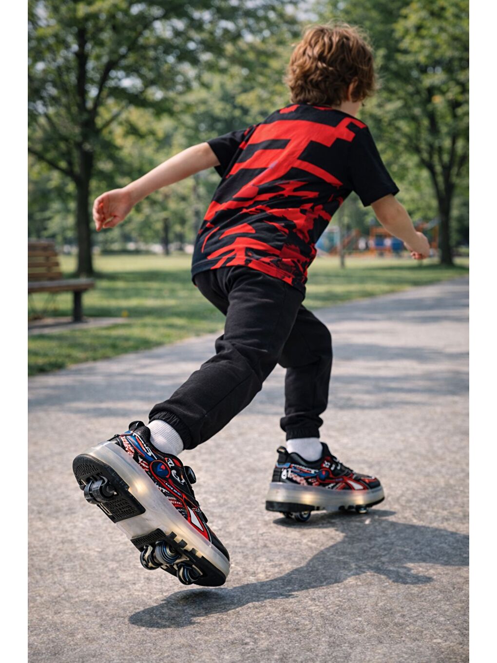 Siyah PATO Çocuk Işıklı Patenli Tekerlekli Sneaker Spor Ayakkabı-6