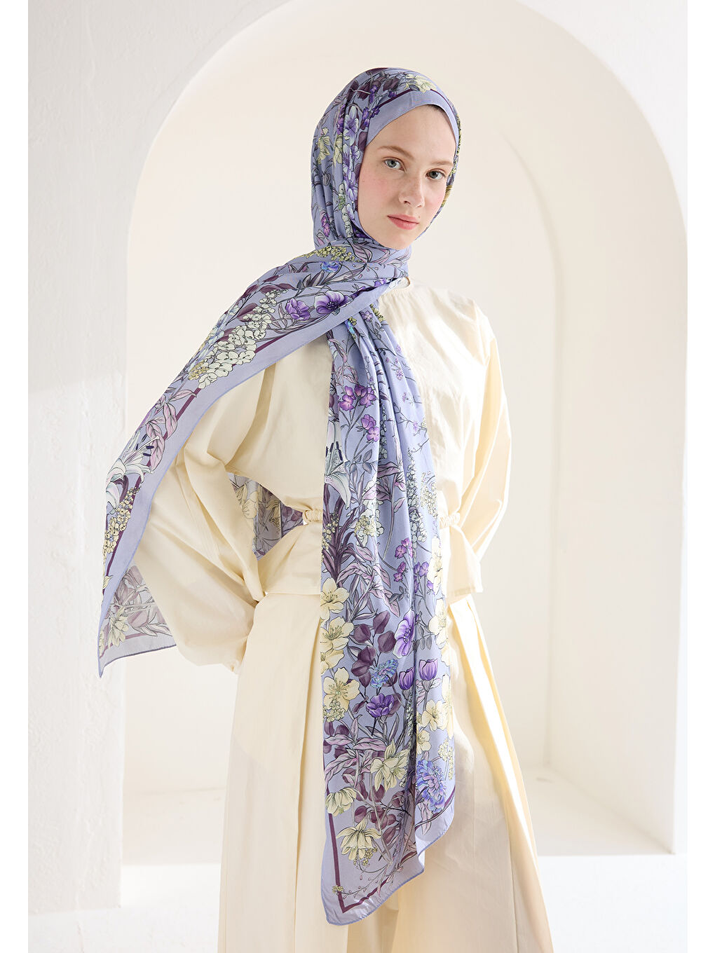 Lila Valentına Floş Viskon Şal Lavanta-2