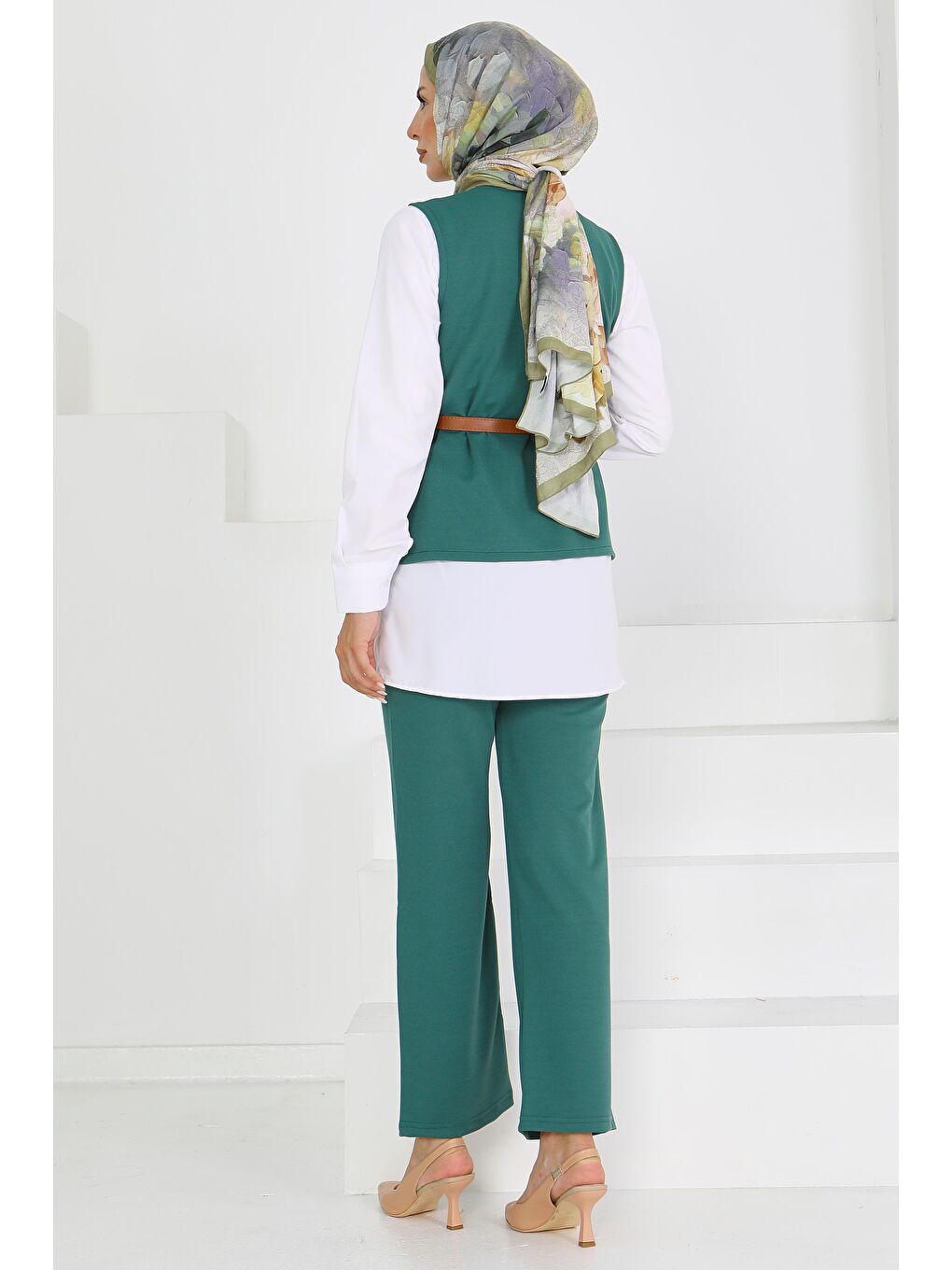 Yeşil Kemerli Yelek Pantolon Mira Takım Zumrut - 27612-4
