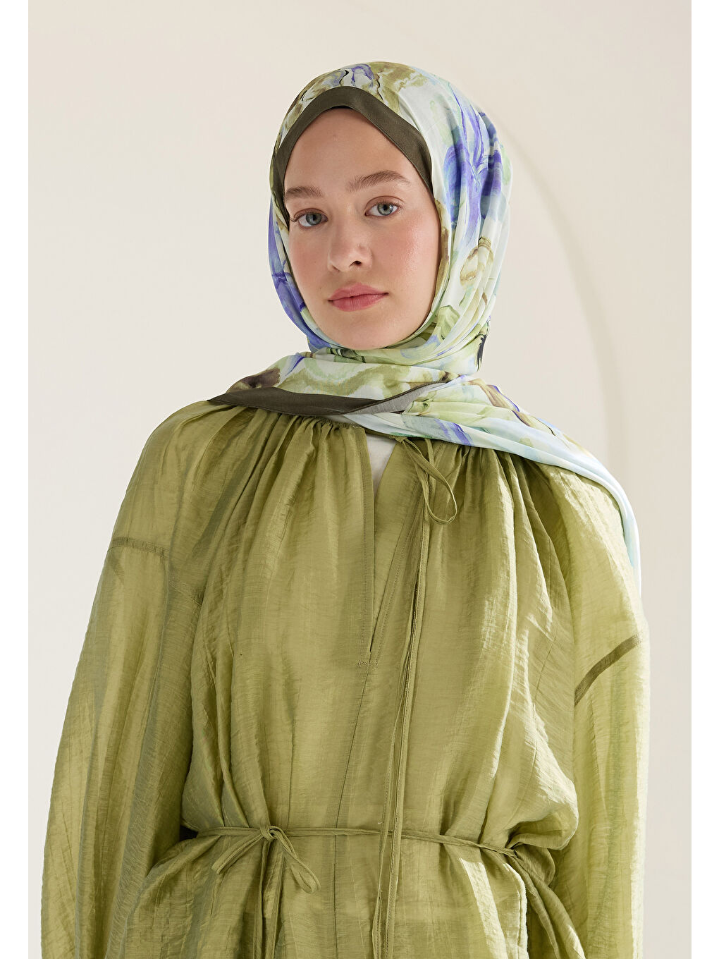 Soft Flora Floş Viskon Şal Haki-1