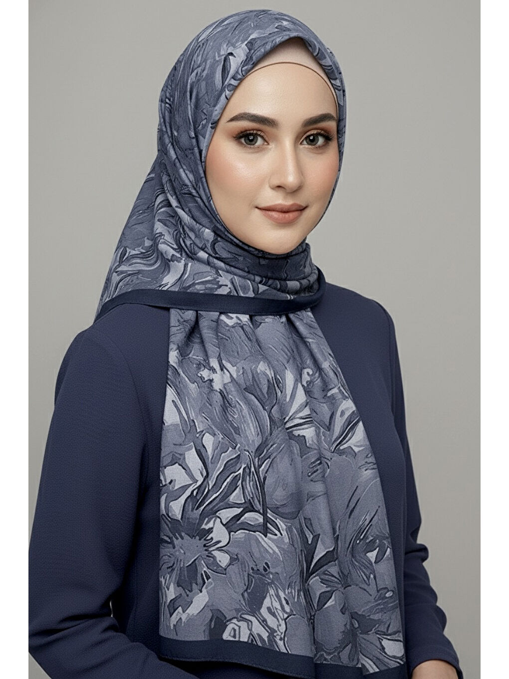 Elegance Flora Serisi Bambu Crash Şal Lacivert - 28003-LACIVERT