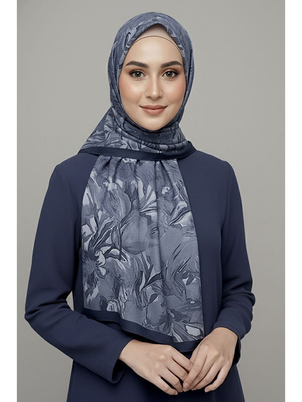 Elegance Flora Serisi Bambu Crash Şal Lacivert - 28003-LACIVERT-1