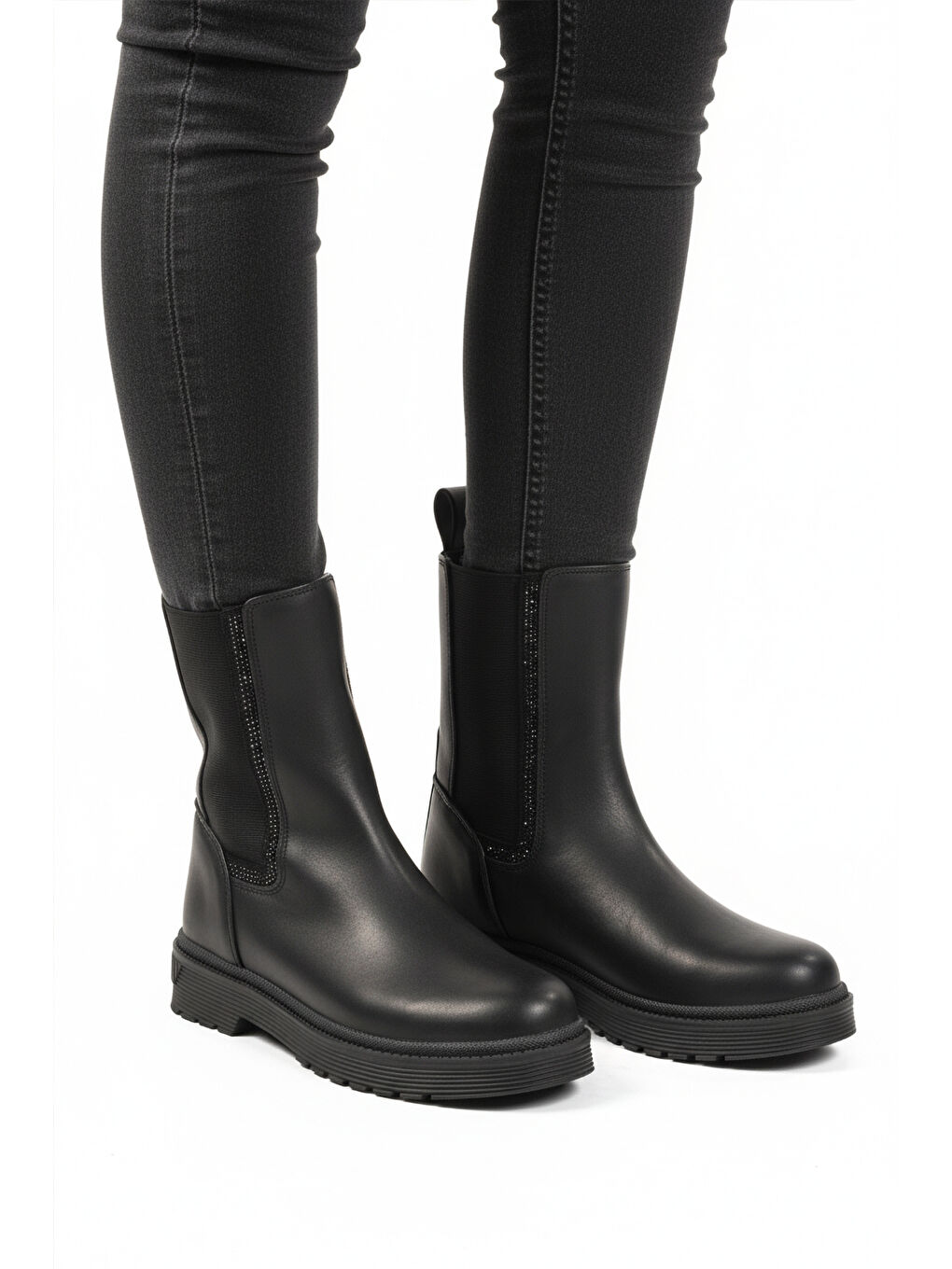 Siyah Bilekten Esnek Uzun İçi Polarlı Kaymaz Taban Kadın Bot 23012 Z