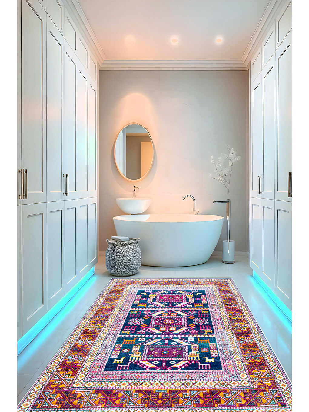 Mor Dekoratif Özel Tasarım Yıkanabilir İnce Kaymaz Tabanlı Modern Halı KECE FR22-3