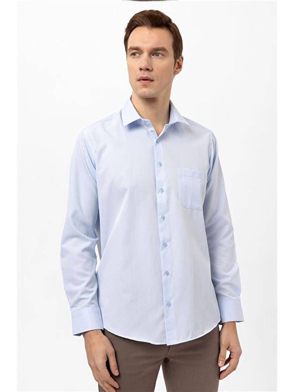 Buz Mavi Regular Armürlü Klasik Yaka Gömlek-1