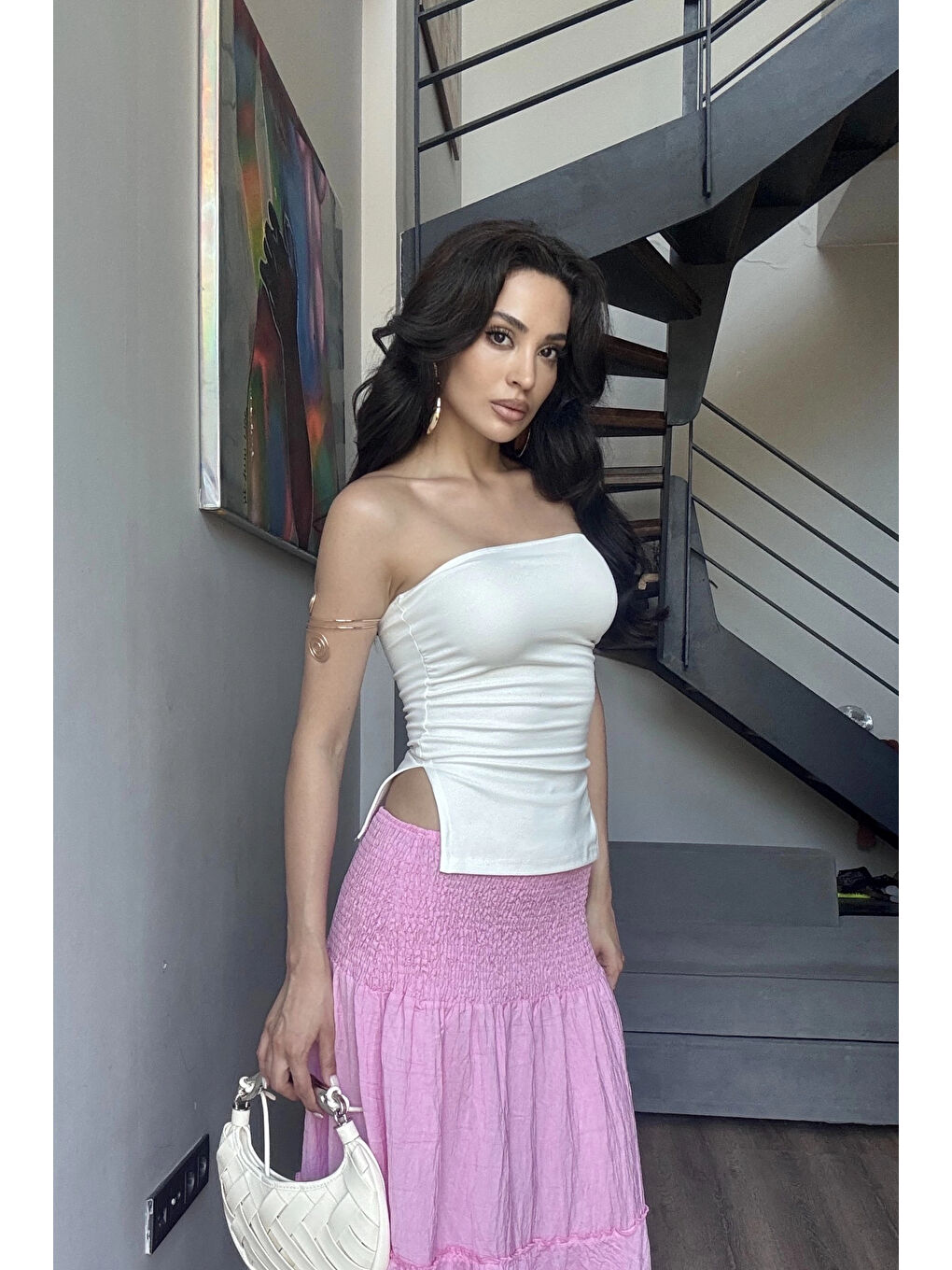 Kadın Beyaz Yırtmaçlı Crop 0309