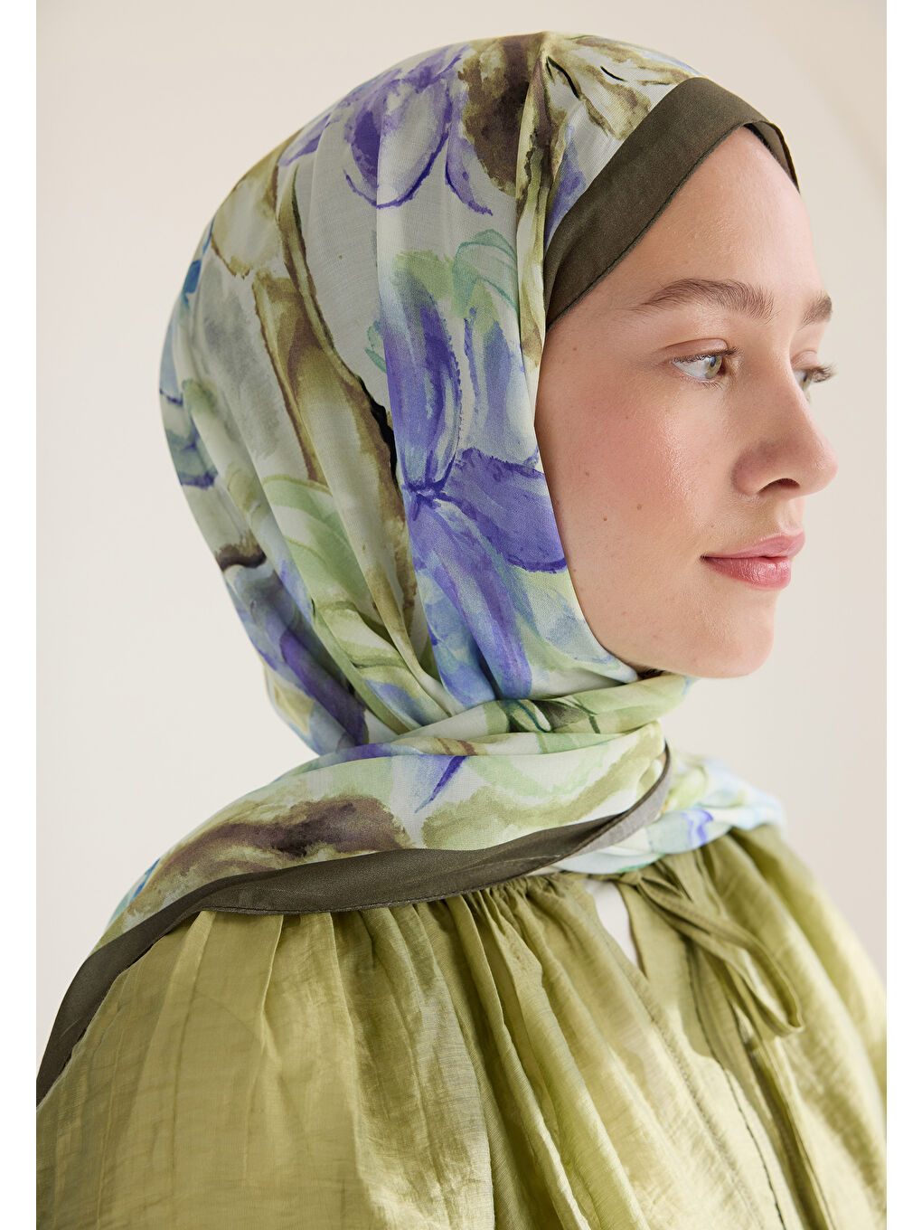 Soft Flora Floş Viskon Şal Haki-2