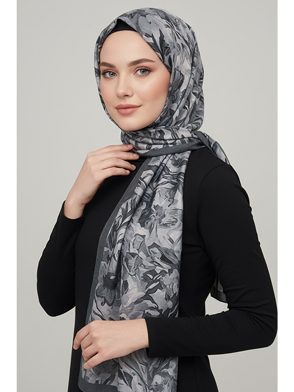 Elegance Flora Serisi Bambu Crash Şal Gri - 28003-GRI-1