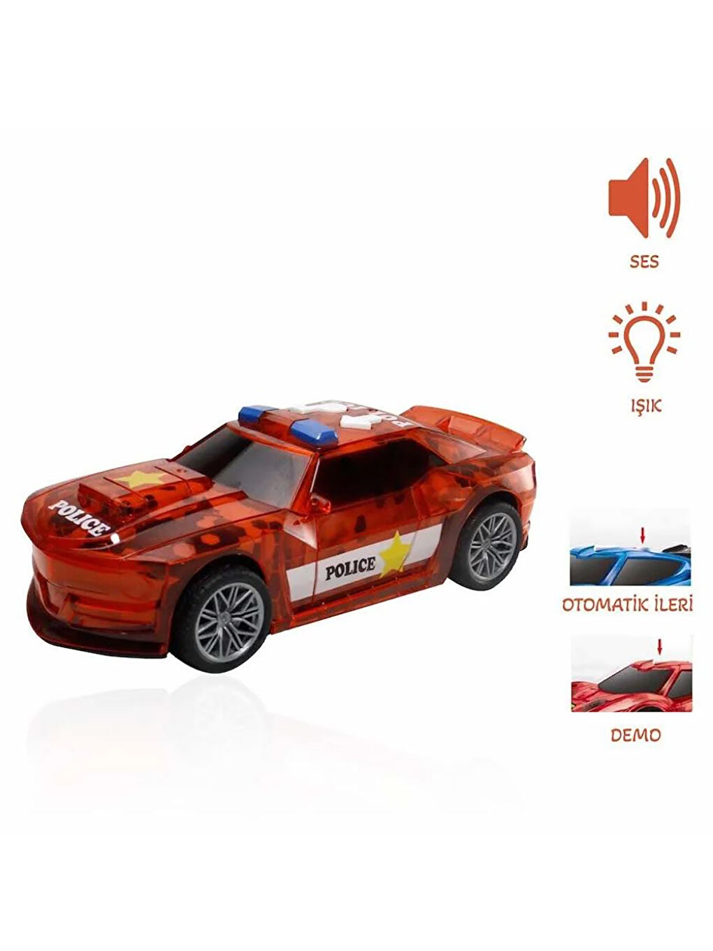 Sesli Işıklı ve Hareketli Pilli Polis Arabası Kırmızı
