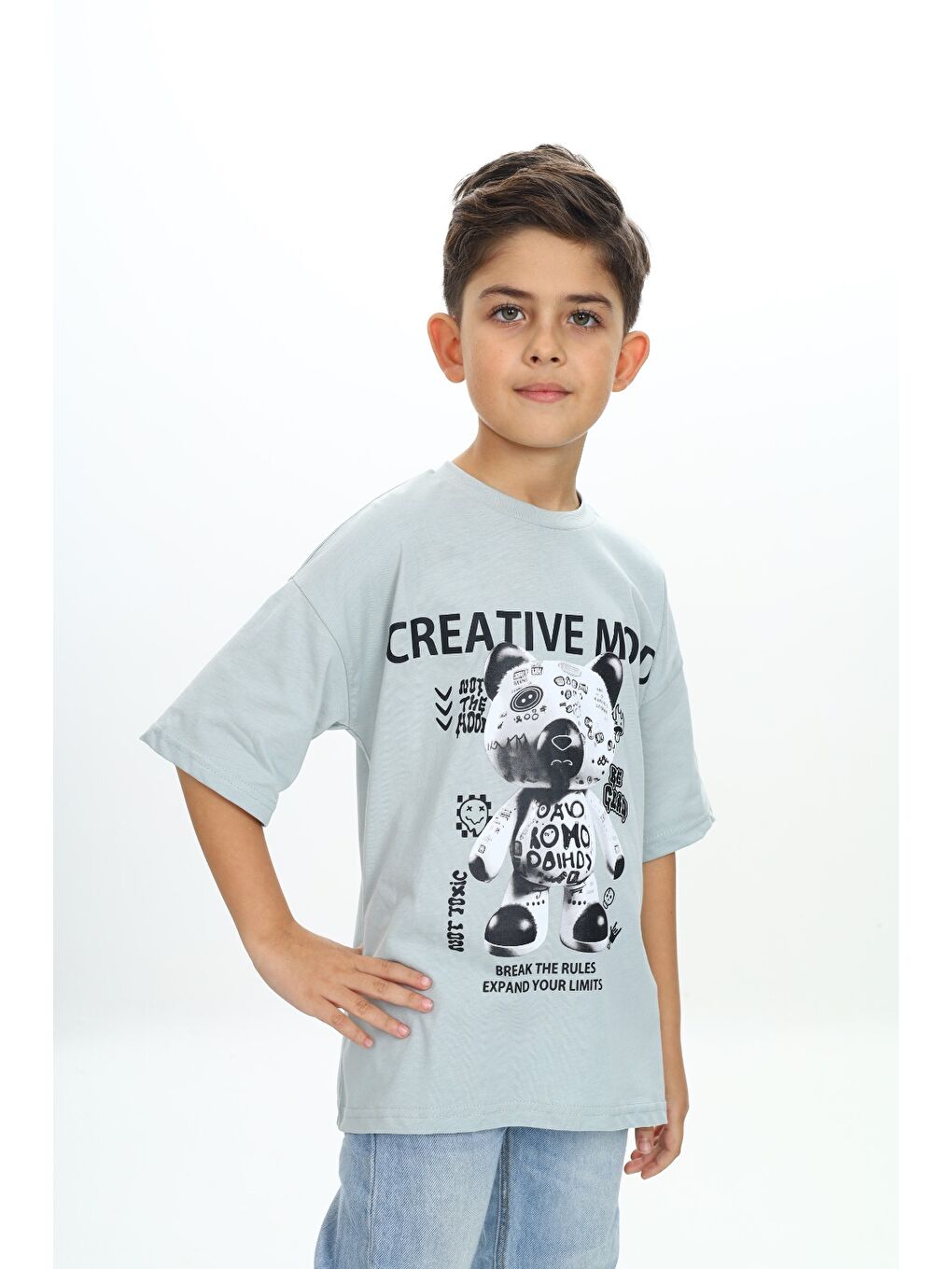 Yeşil Erkek Çocuk Creatıve Mood Baskılı Tişört-1