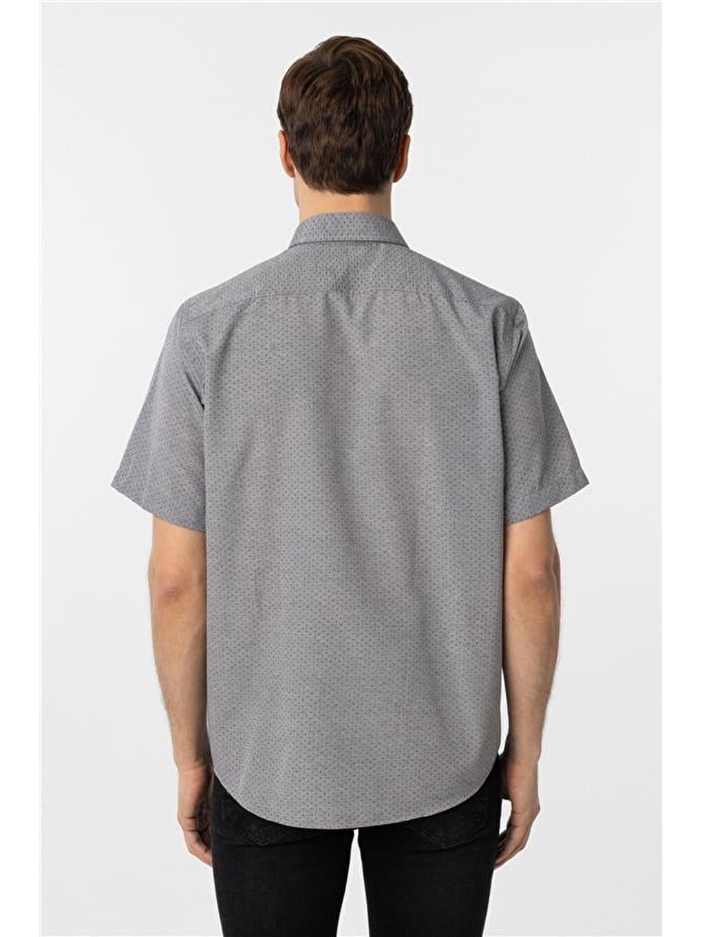 Gri Regular Desenli Düğmeli Yaka Gömlek-5