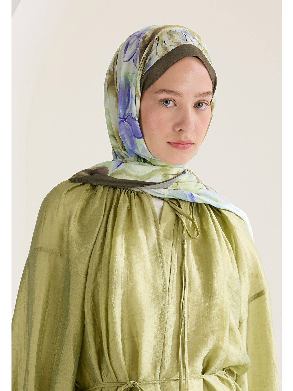 Soft Flora Floş Viskon Şal Haki-3