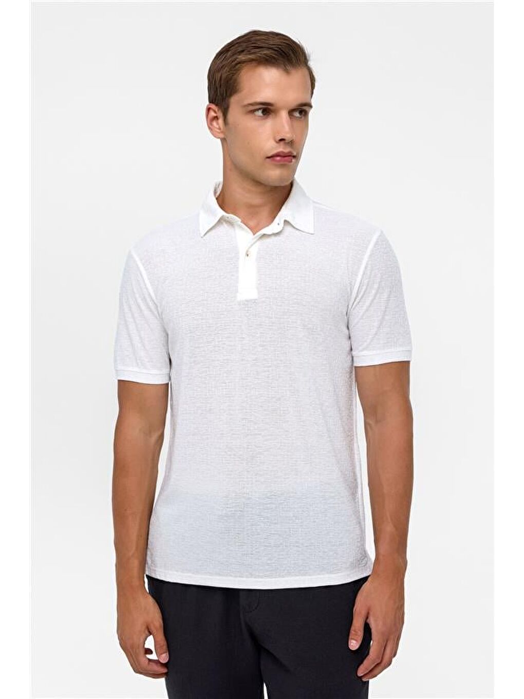 Beyaz Regular Düz Polo Yaka Tişört