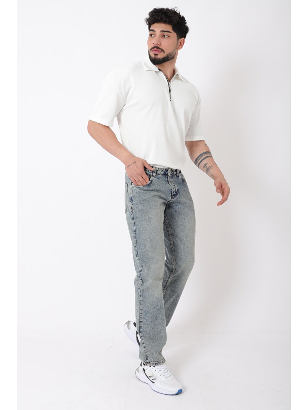 Yeşil Rahat Baggy %100 Pamuk Jean Pantolon MM_0405-5