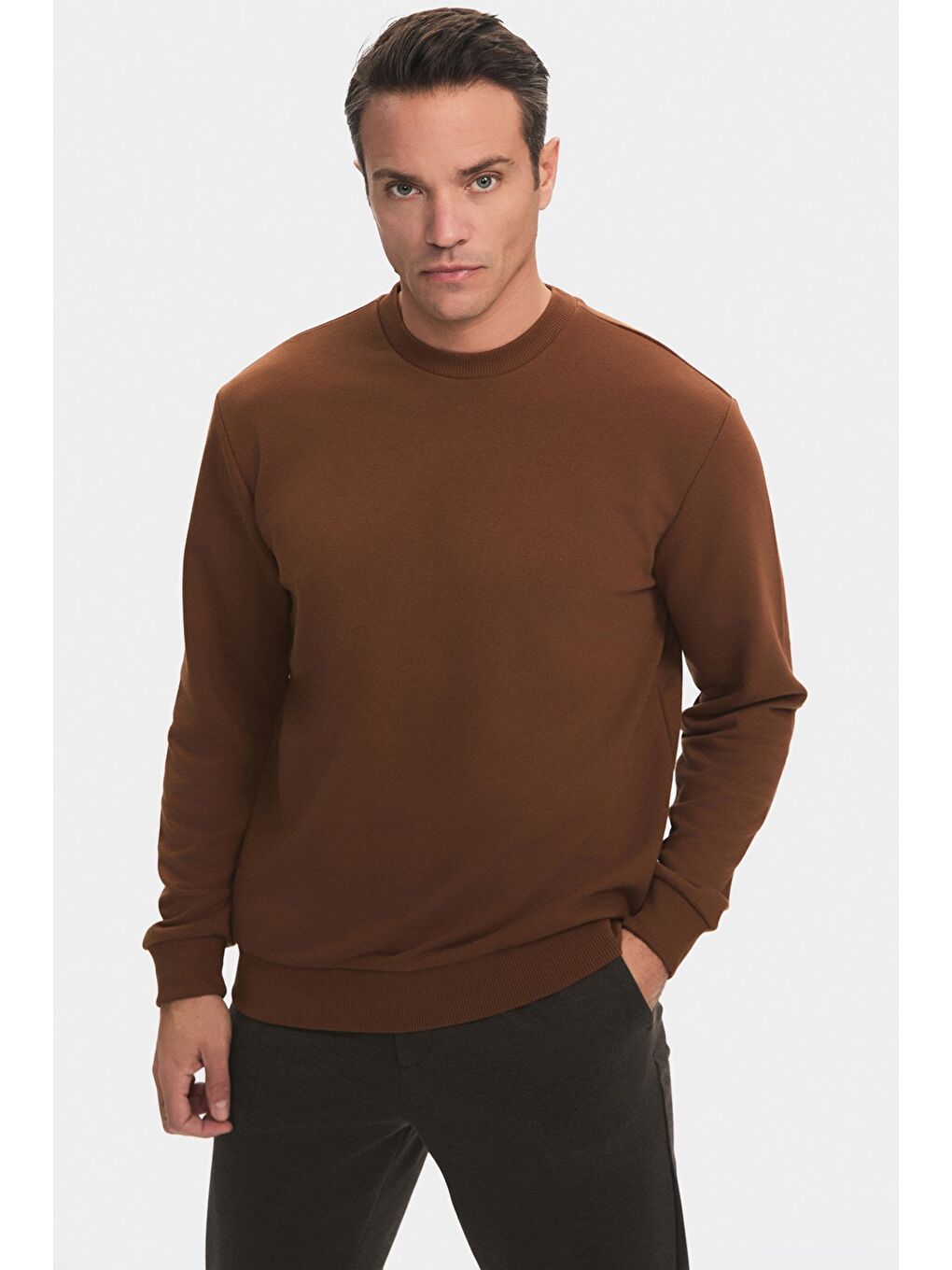 June Kahverengi Erkek Regular Fit Basıc Bisiklet Yaka Sweatshirt - 2