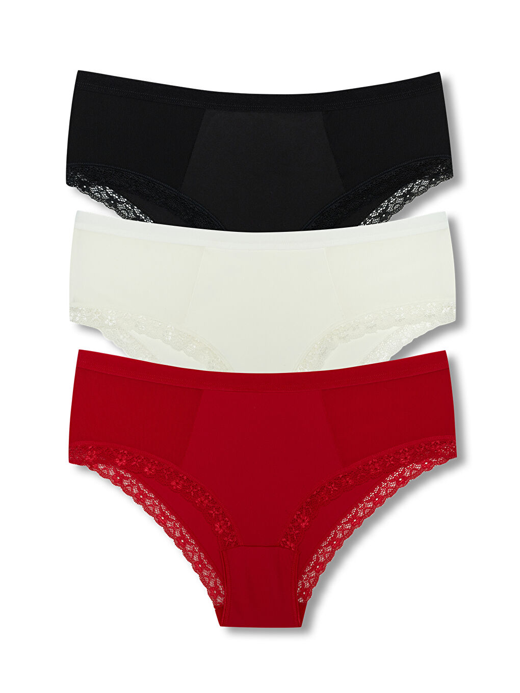 Siyah İnterlok Tül Detaylı Beli Lastikli Yüksek Bel Kadın Külot 3'lü