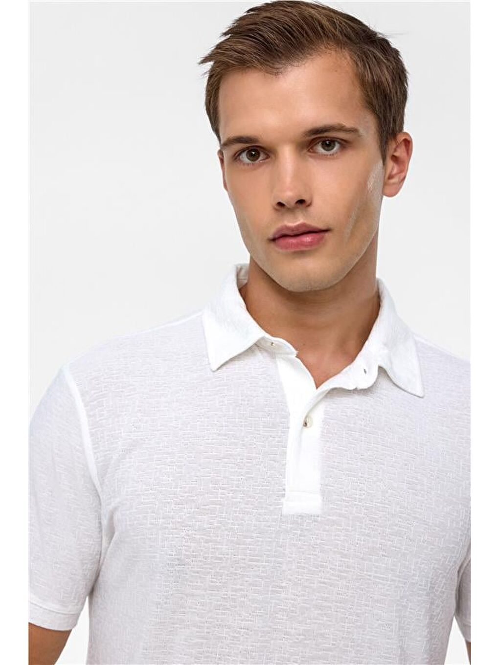Beyaz Regular Düz Polo Yaka Tişört-1