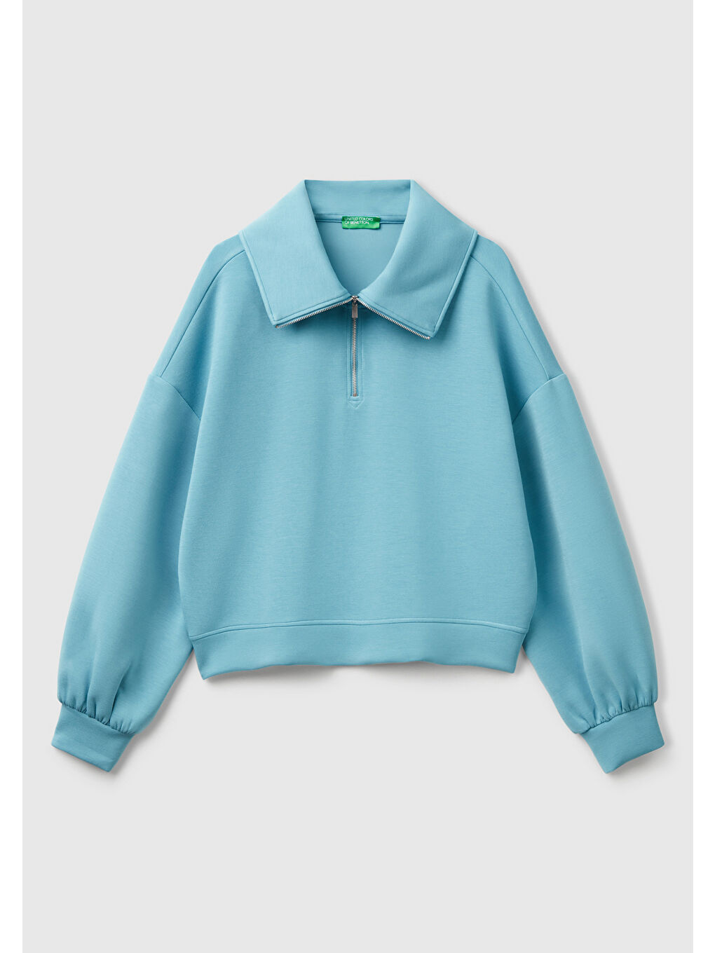 Kadın Mavi Modal Karışımlı Yarım Fermuarlı Polo Yaka Sweatshirt-1