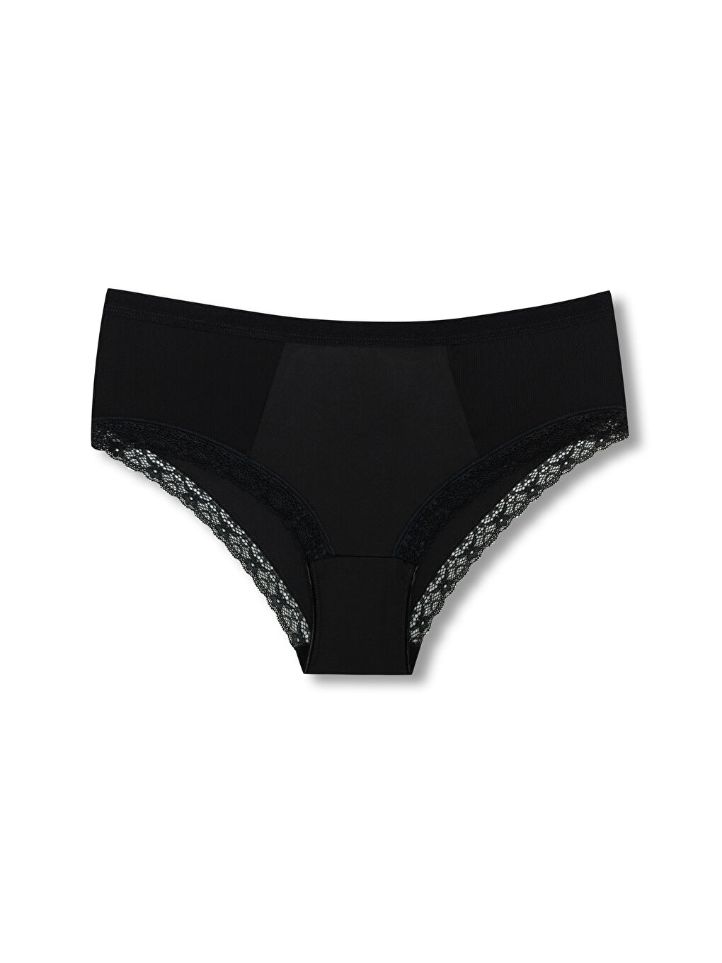 Siyah İnterlok Tül Detaylı Beli Lastikli Yüksek Bel Kadın Külot 3'lü-2