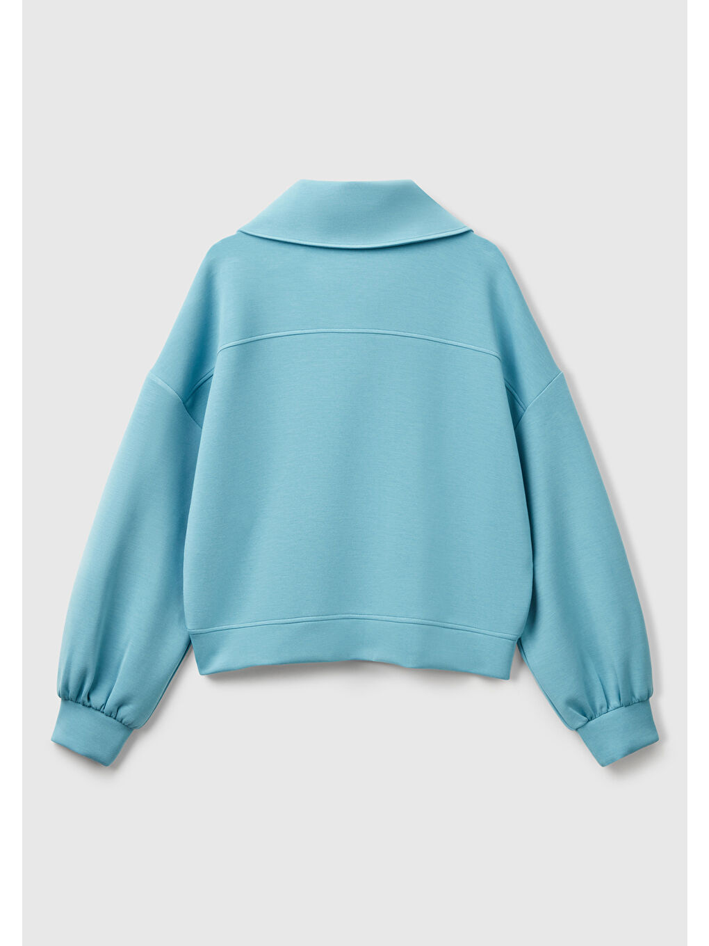 Kadın Mavi Modal Karışımlı Yarım Fermuarlı Polo Yaka Sweatshirt-3