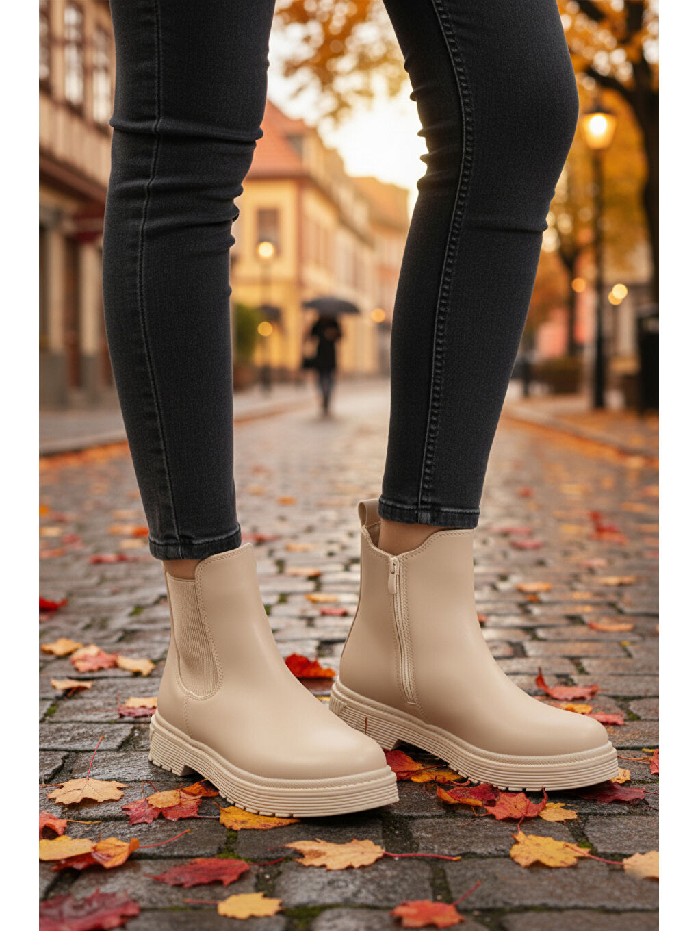 Bej İçi Polarlı Fermuarlı Kaymaz Kadın Bot 24071 Z-2