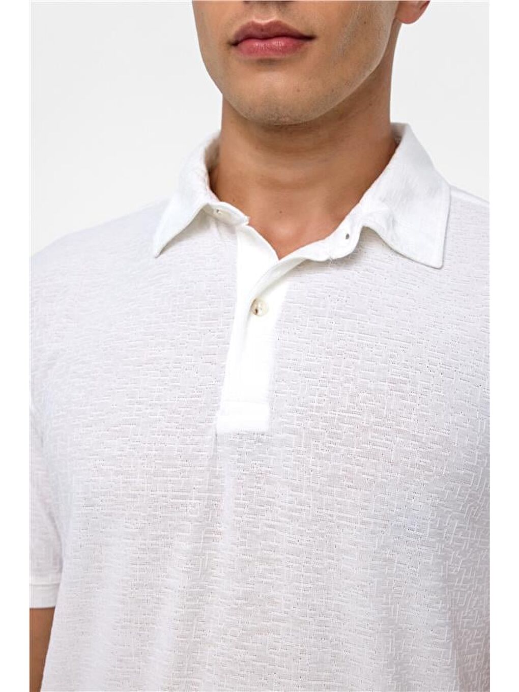 Beyaz Regular Düz Polo Yaka Tişört-2
