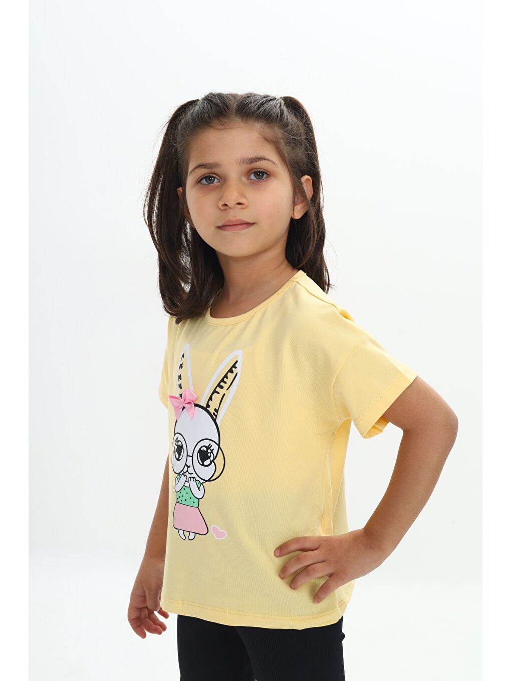 Sarı Kız Çocuk Tavşan Baskılı Tişört-1