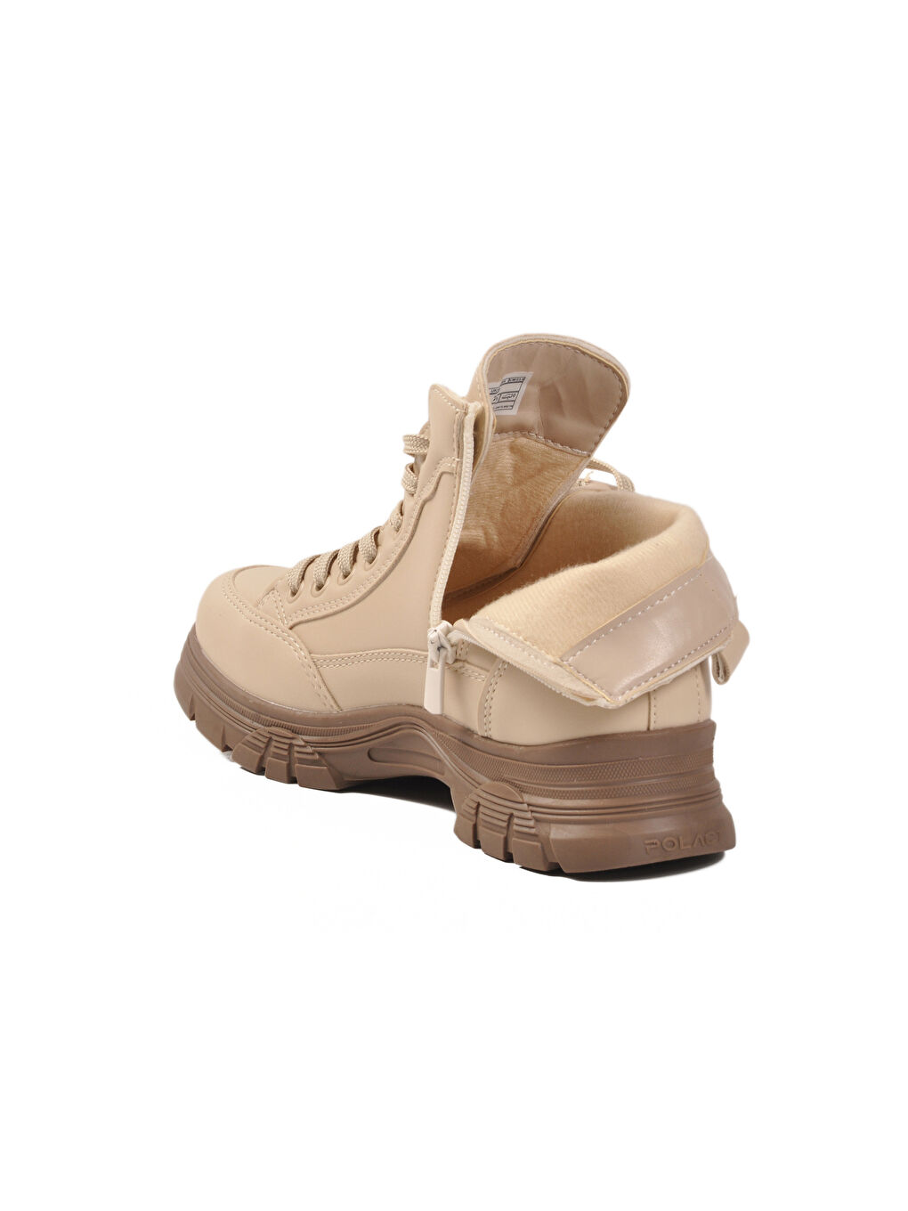 Bej İçi Kürklü Kaymaz Taban Fermuarlı Bağcıklı Kadın Bot 24090 Z-3