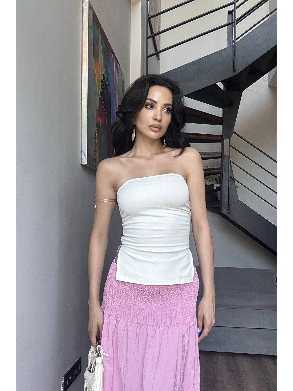 Kadın Beyaz Yırtmaçlı Crop 0309-1