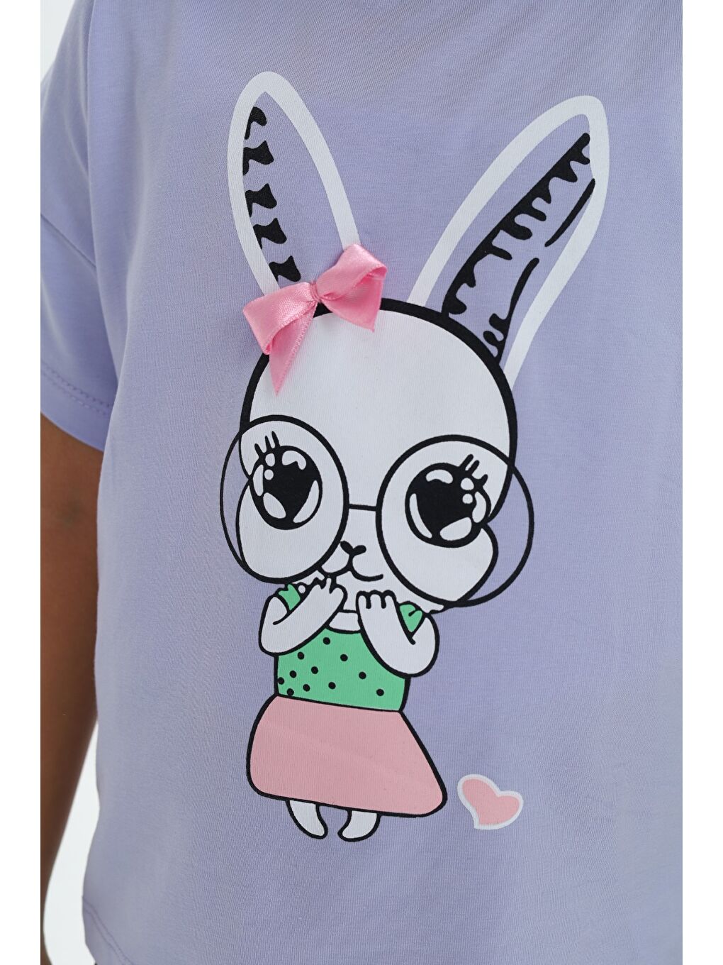 Mavi Kız Çocuk Tavşan Baskılı Tişört-1