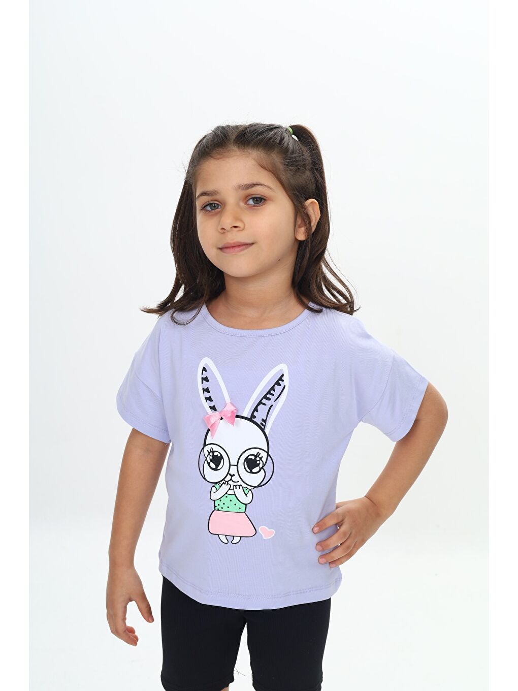 Mavi Kız Çocuk Tavşan Baskılı Tişört-2