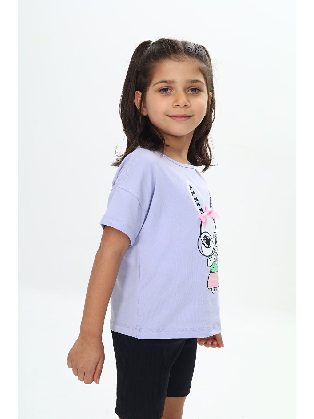 Mavi Kız Çocuk Tavşan Baskılı Tişört-3