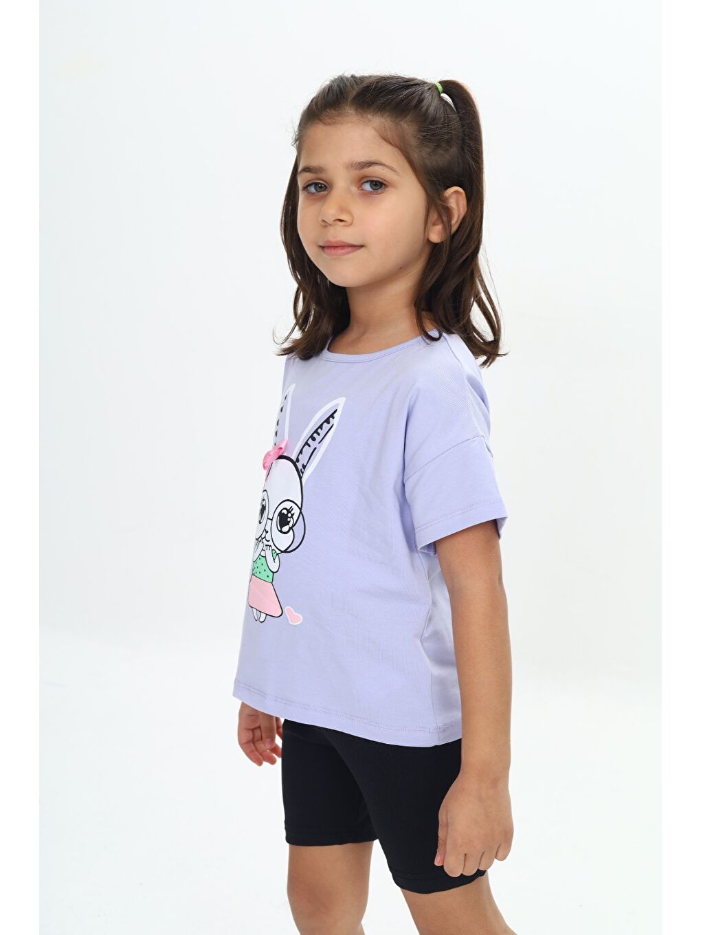 Mavi Kız Çocuk Tavşan Baskılı Tişört-4