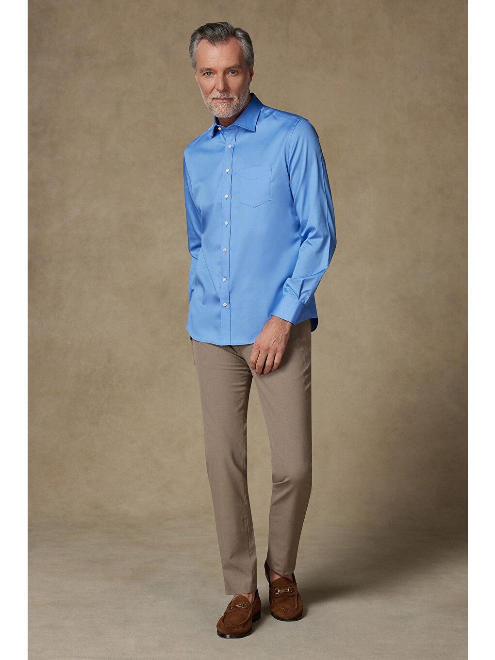 Leonardo Saten Pamuklu Comfort Fit Koyu Mavi Klasik Yaka Erkek Düz %100 Pamuk Gömlek-2