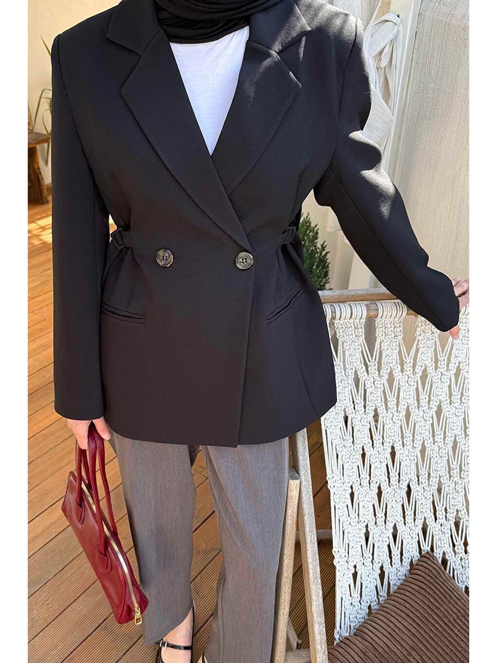 Yandan Bağlamalı Ceket Siyah-2